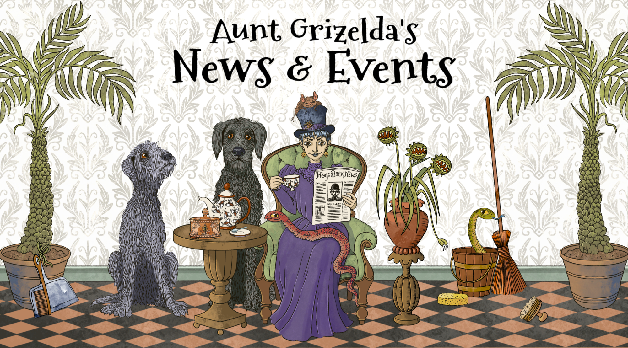 News and events header for Aunt Grizeldas website